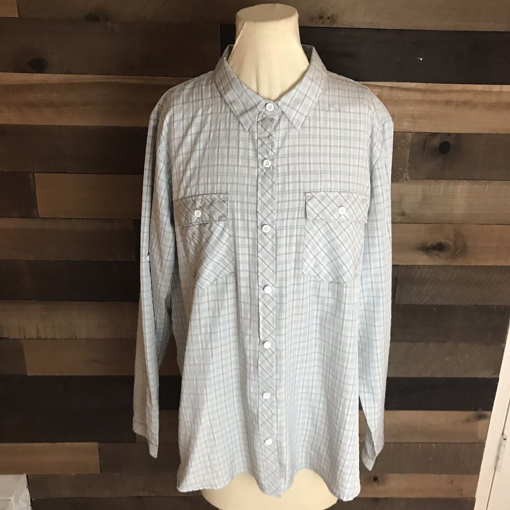 Eddie Bauer Shirt Mens Xxl Button Front Grey Plaid Casual Work